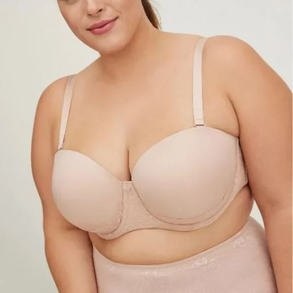 PUSH-UP MULTIWAY STRAPLESS BRA - MICROFIBER & LACE BEIGE - Picture 2 of 3